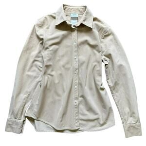 Laura Ashley Vintage Beige Corduroy Button-Up Shirt Made in Portugal L